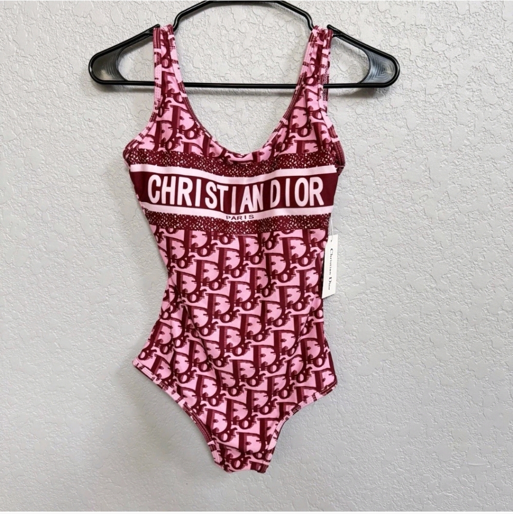 Dior Logo Pink One-Piece Swimsuit
